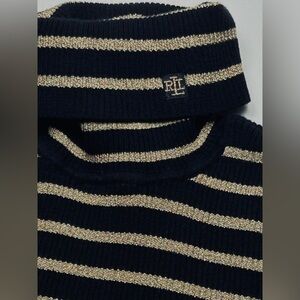 VTG Lauren Ralph Lauren Med Black/Metallic Gold Striped Turtleneck